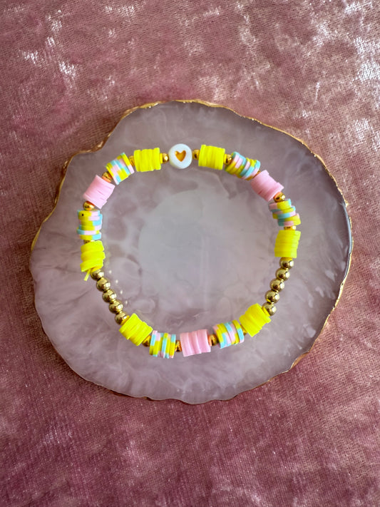 Yellow & Pink clay beaded Bracelet