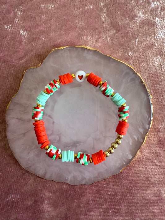 Red & Green clay beaded Bracelet
